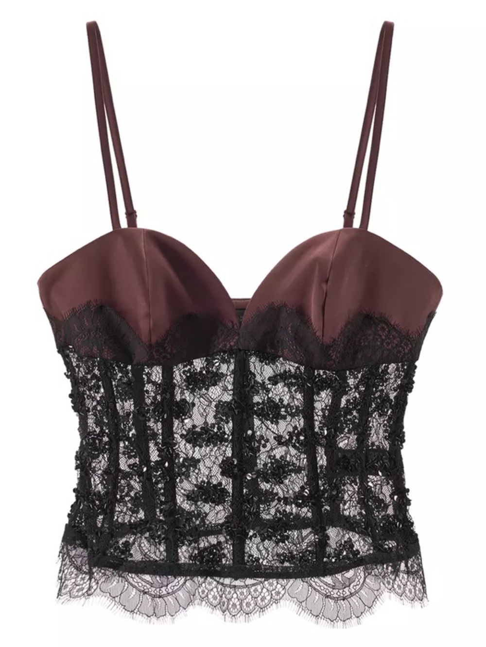 ZARA Satin & Lace Bustier Top chocolate and black